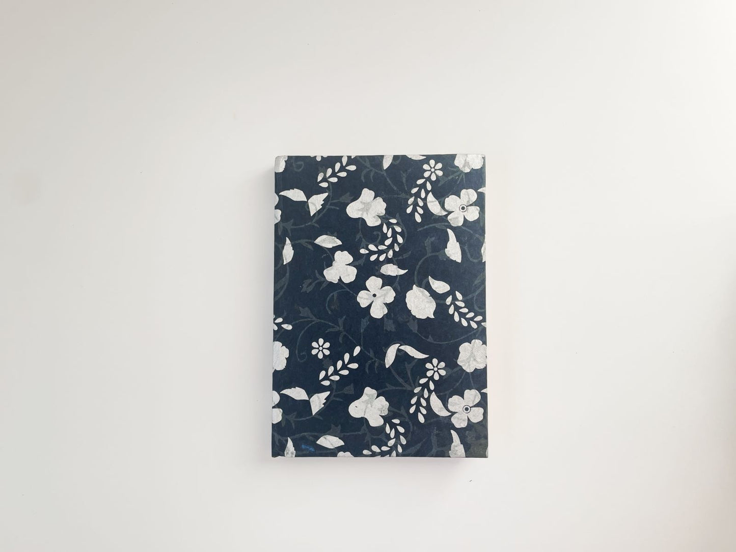 Handmade Paper Journal | White Flowers on Blue