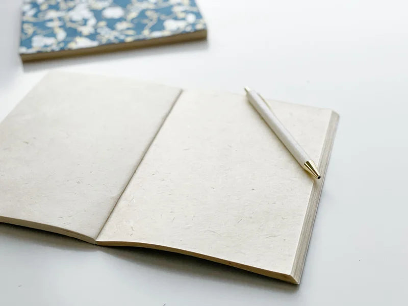 Handmade paper notebook | White & Gold Flowers on Blue