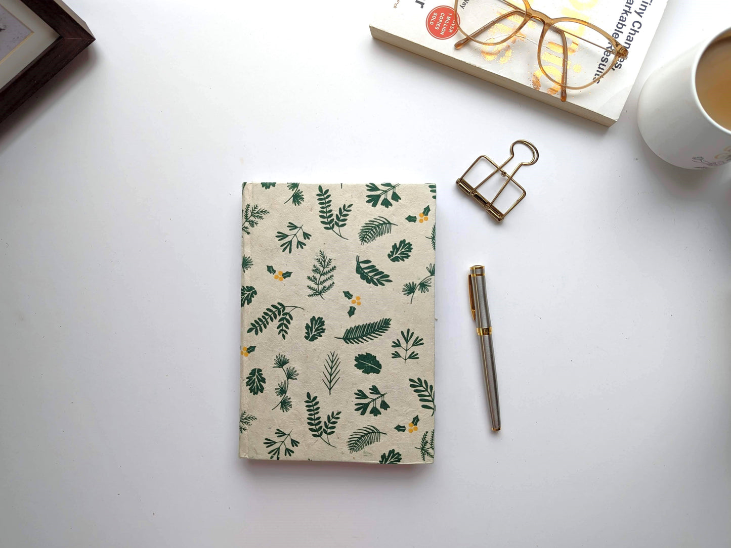 Handmade Paper Journal | Emerald Green on Beige