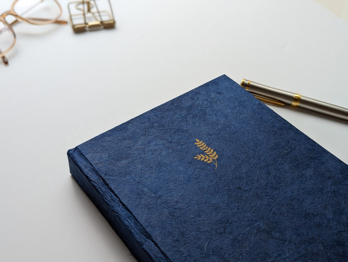 Keepsake box with Hardcover Journal set (2 books) | Indigo Blue on Beige