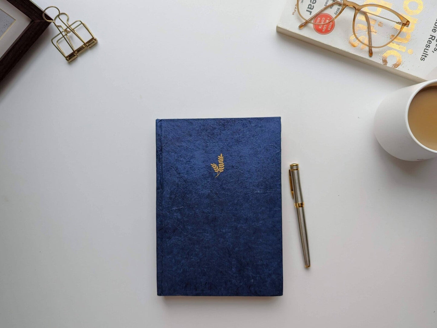 Keepsake box with Hardcover Journal set (2 books) | Indigo Blue on Beige