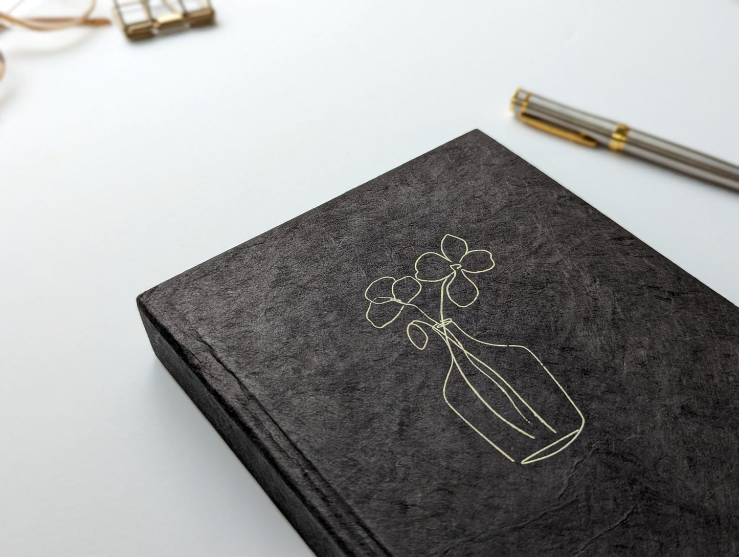Handmade Paper Journal | Ratna in Black - Stalks in Vase