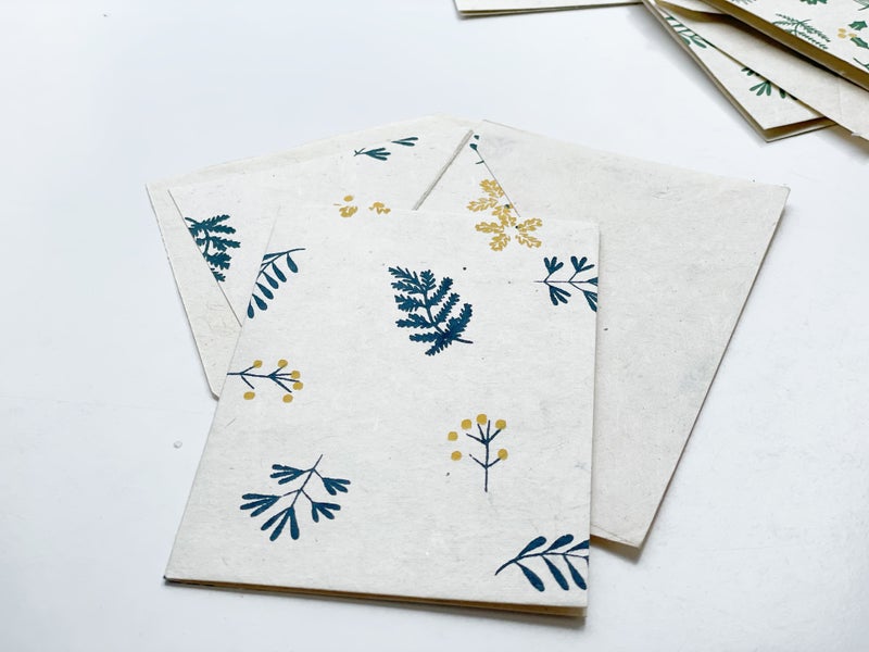Blank Card & Envelope - Indigo Blue on Beige