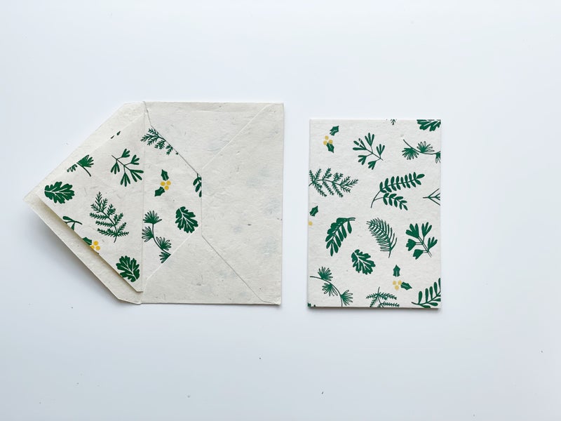 Blank Card & Envelope | Emerald Green on Beige