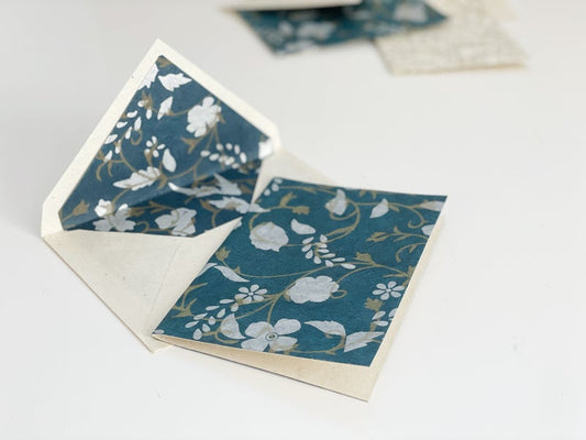 Blank Card & Envelopes - White & gold on Blue
