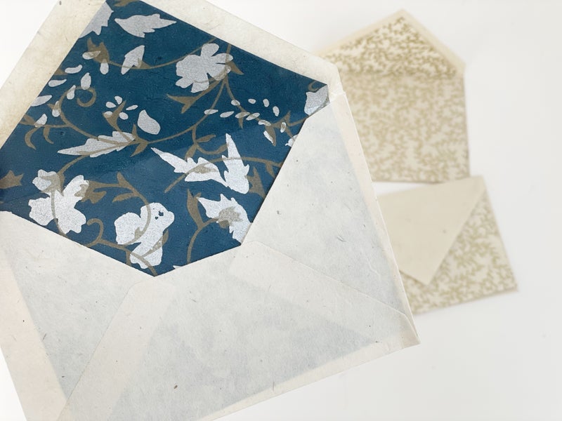 Blank Card & Envelopes - White & gold on Blue