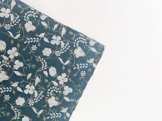 Gift wrapping paper (2 sheets) | White & Gold Flowers on Blue